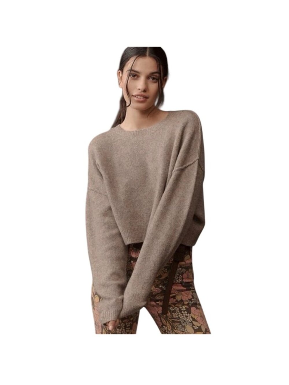 Pilcro 100% Cashmere Womens Sweater Size M Brown Crewneck Soft Cozy Cropped